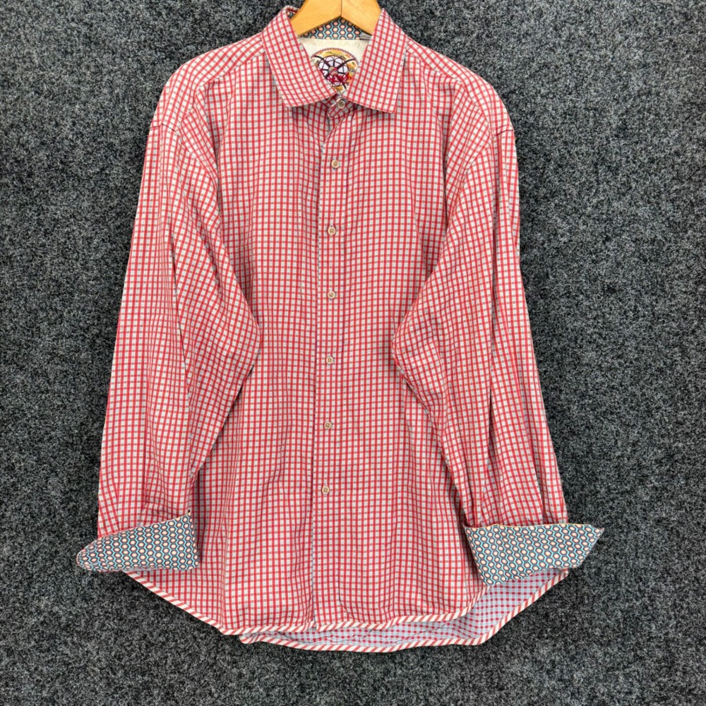 Robert Graham Mens 2XL Red Blue Check Long Sleeve Button Down Shirt Cotton